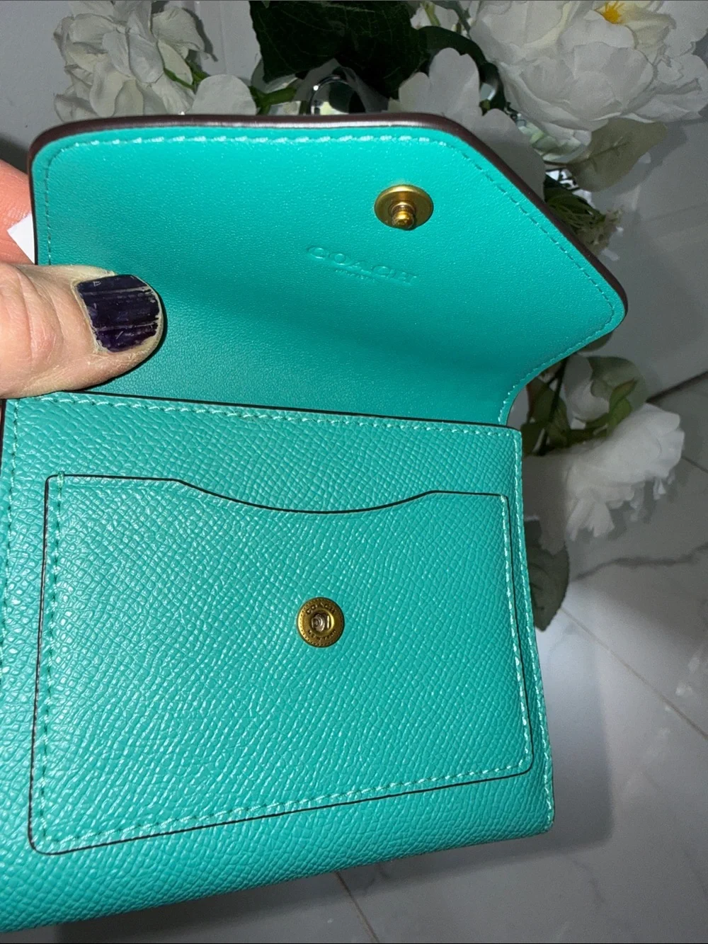 Coach Teal Saffiano Leather Envelope folded Wallet